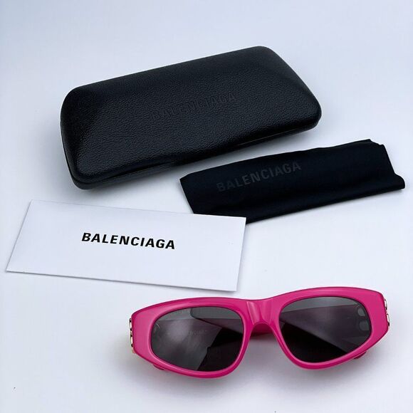 NEW Balenciaga BB0095S 006 Pink Gold Logo Grey Cat Eye Unisex Sunglasses - Picture 14 of 15
